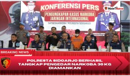 Polresta Sidoarjo Berhasil Tangkap Pengedar Narkoba Jaringan Internasional, 30Kg Sabu Diamankan