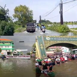 ​Tamparan Halus Santri Lamongan: Kuras Banjir Jalan Raya Pakai Gayung dan Timba