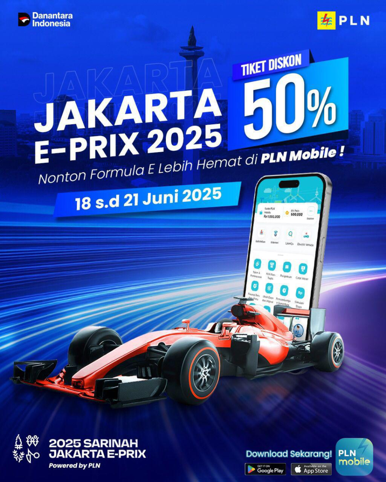 Dengan Semangat Hari Lahir Pancasila, PLN Kasih Diskon Tiket Masuk 50% di Aplikasi PLN Mobile untuk Meriahkan Jakarta E-Prix 2025