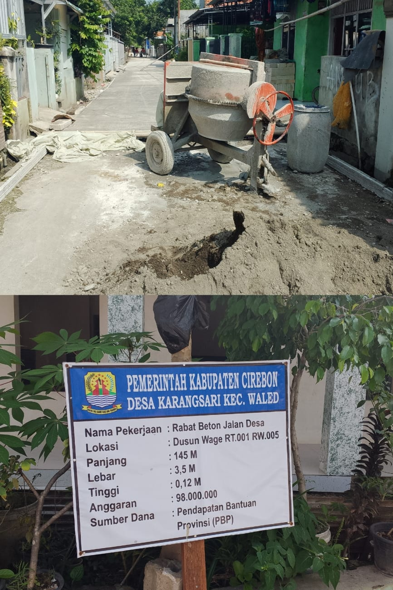 Pemdes Karangsari Pembangunan Rabat Beton Dusun Wage RT 001/ RW 005