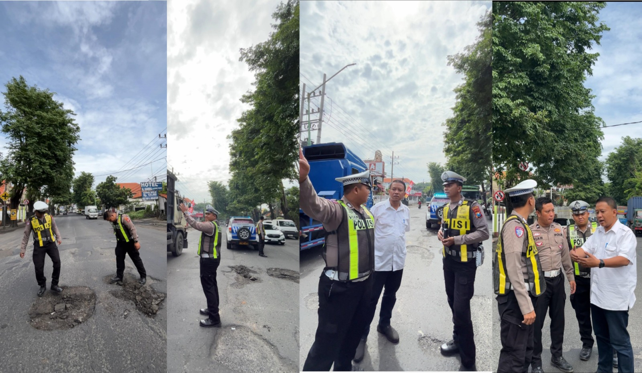 Satlantas Polres Pasuruan Urai Kemacetan Akibat Jalan Berlubang