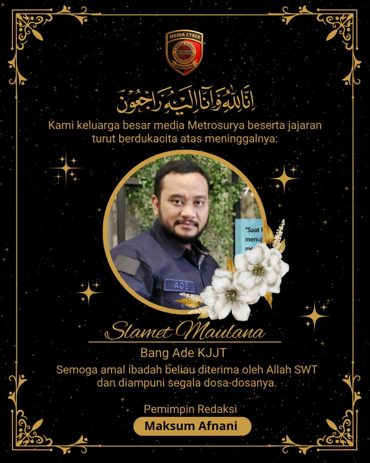 Ketua KJJT Slamet Maulana Tutup Usia, Wartawan Senior Berdedikasi dan Peduli Sosial