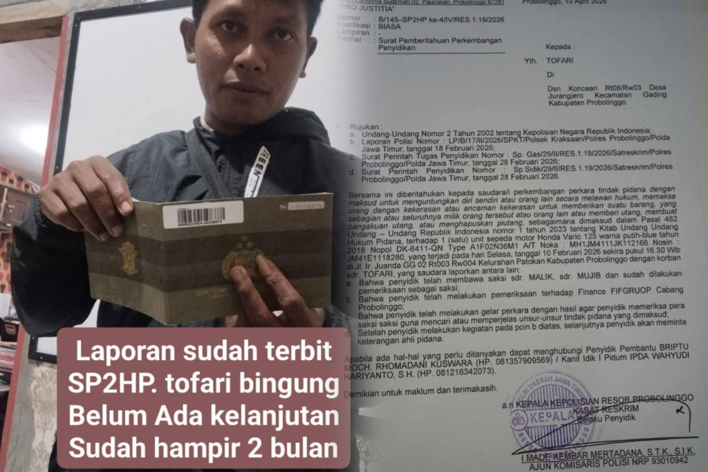 Korban Dugaan Debt Collector Ilegal di Kraksaan Keluhkan Kasus Tak Kunjung Jelas, SP2HP Terbit Hampir Dua Bulan Lalu