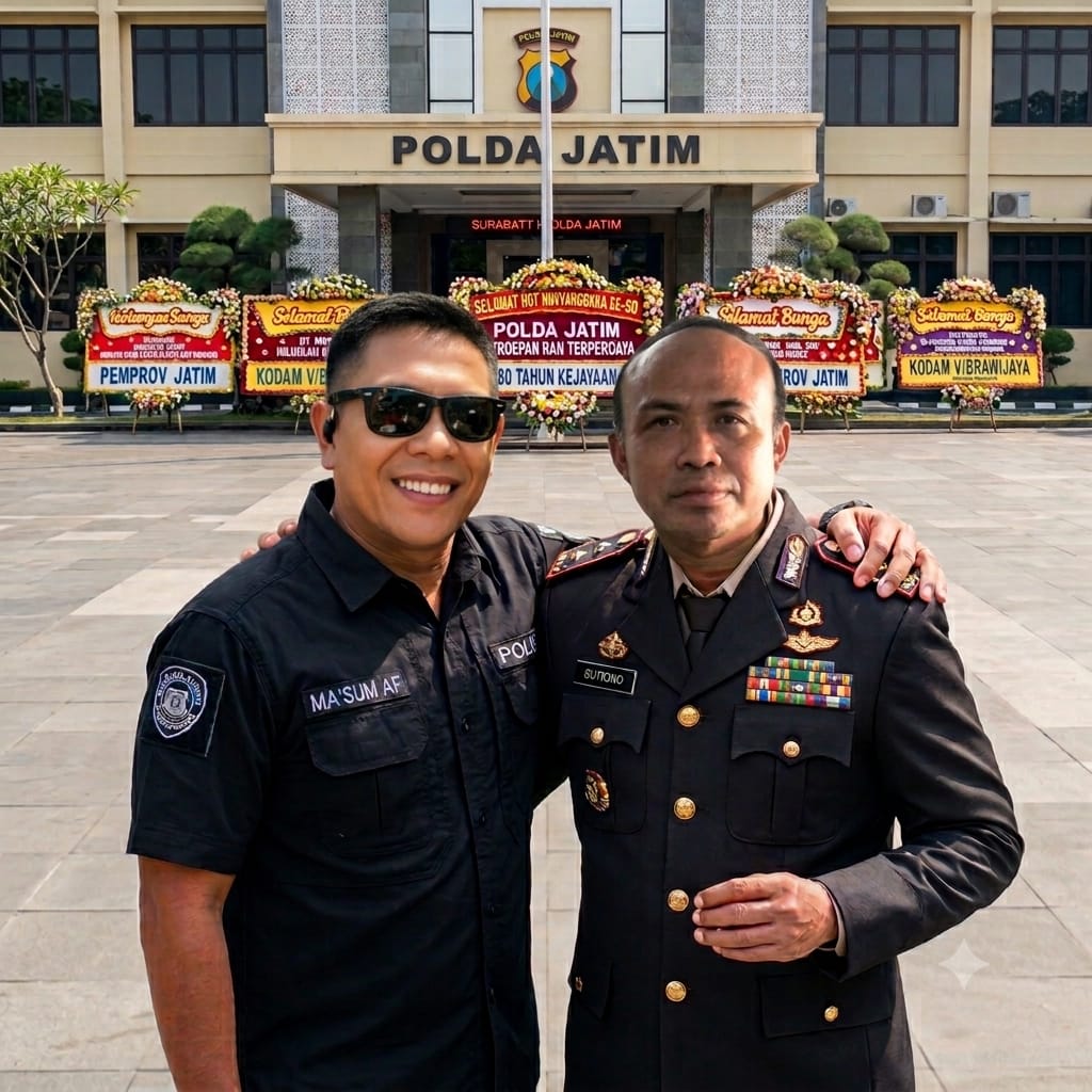 Foto: Pimpinan redaksi Media Metrosurya bersama AKBP Sutiono, S.Pd., Kasubdit Bintibsos Ditbinmas Polda Jatim.saat memberikan ucapan selamat HUT Bhayangakara Ke-80